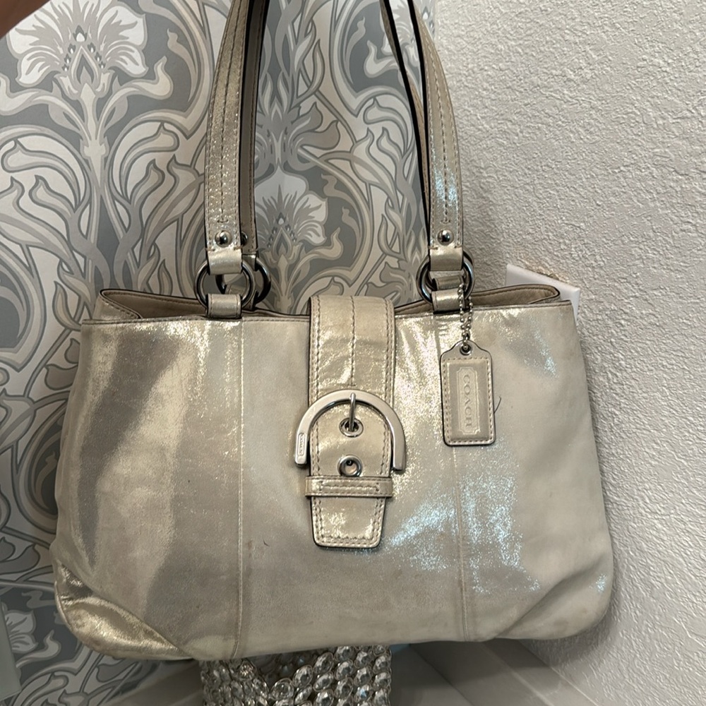 Coach Women Bag Soho Leather Tote Metallic Handbag Purse
